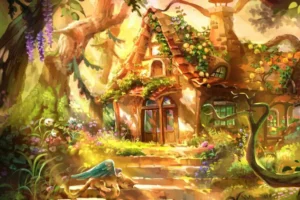 Illustration d'un café magique représentant la cosy fantasy définition.